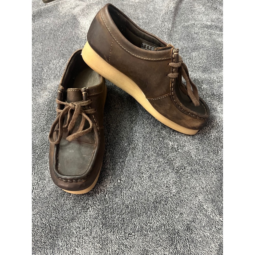 Clarks Padmora Brown Leather Moc Toe Lace Up Platform Wedge Loafers 6 M Preppy